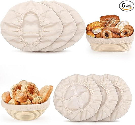 6 Pcs Bread Proofing Basket Cloth Liner, 3 Pcs 10 Inch Oval & 3 Pcs 9 Inch Round Banneton Basket Liner, Natural Rattan Banneton Proofing Cloth for Home Baking