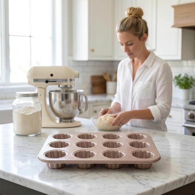 12 Cavity Canele Cake Pan, Canele Mold Cake Pan, Non-Stick Canele Muffin Bakeware Cupcake Pan for Occasion cake
