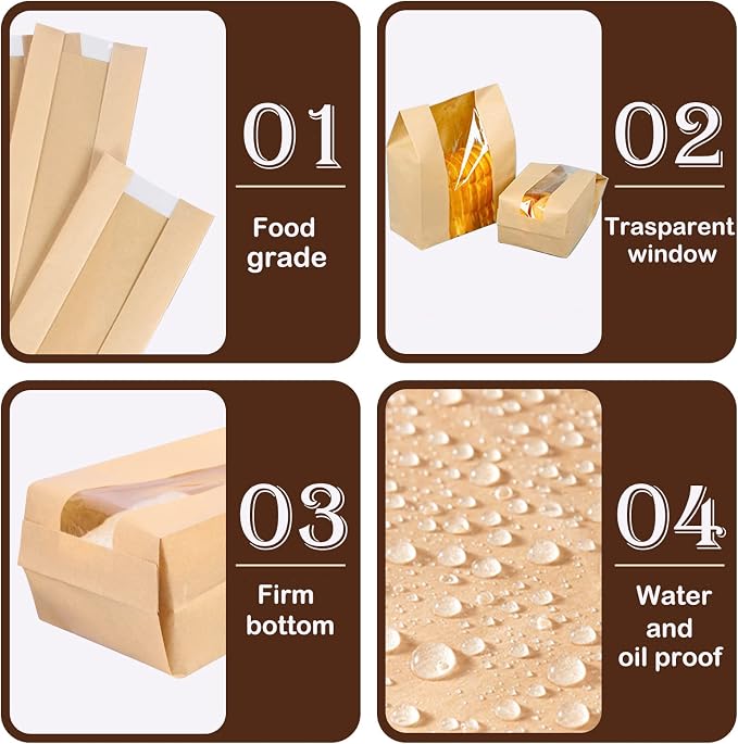 Large Paper Bread Bags for Homemade Sourdough-Bread Packaging Bag for Gifting, Label Seal Sticker Included Pack of 100(11.8x8.2x3.5 inch)