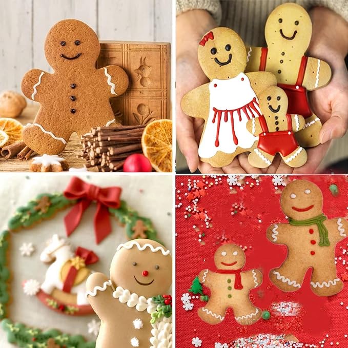 4Pcs Gingerbread Man Cookie Cutters, Size 4.5" 3.1" Ginger Boy and Girl Shaped Holiday Cookie Cutter Set, Stainless Steel Christmas Molds