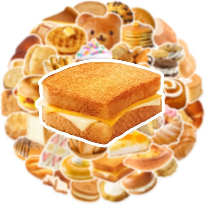 Delicious Bread Stickers 50PCS Vintage Food Stickers Waterproof Vinyl Aesthetic Decals for Scrapbook, Water Bottles, Laptops, Cup, Scrapbook, Diary, Perfect for Kids Teens Foodies Bakers