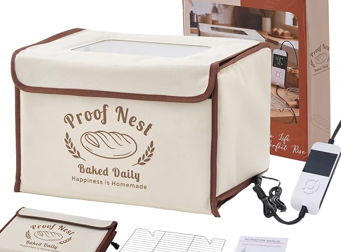 Folding Bread Proofing Box with Temperature Control (50–113°F) & 48H Timer, Electric Dough Proofer with Metal Rack & Viewing Window, Ideal for Sourdough, Bread Baking, Pizza & Yogurt – Proof Nest