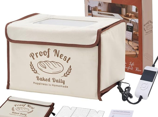 Folding Bread Proofing Box with Temperature Control (50–113°F) & 48H Timer, Electric Dough Proofer with Metal Rack & Viewing Window, Ideal for Sourdough, Bread Baking, Pizza & Yogurt – Proof Nest