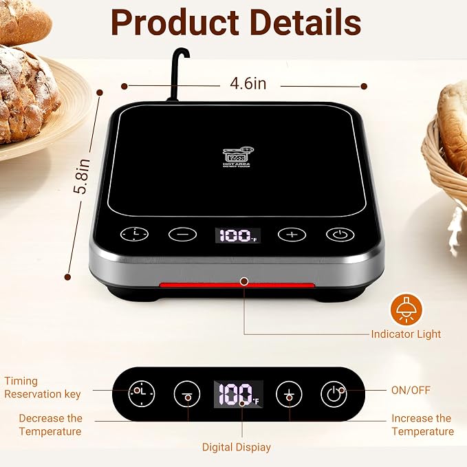 Sourdough Starter Warmer Mat, Sourdough Heating Mat for 24–40oz Jars, Precise 1°F Thermostat Control (70-100°F) Sourdough Warmer, 0-12 Hour Timer, Auto Shut-Off, Ideal for Home Baking