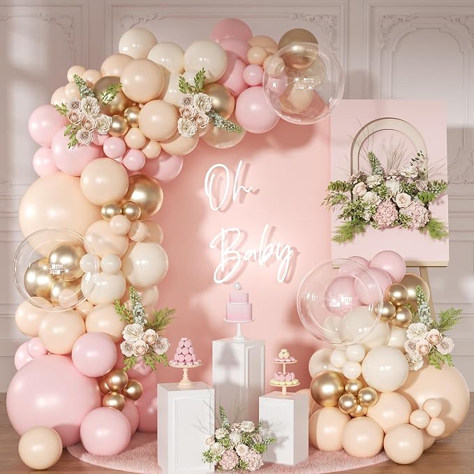 Pink Balloon Arch Kit 126Pcs Light Pink Gold Balloons Garland Kit with Nude Sand White for Boho Wedding Engagement Bridal Shower Birthday Party Decorations