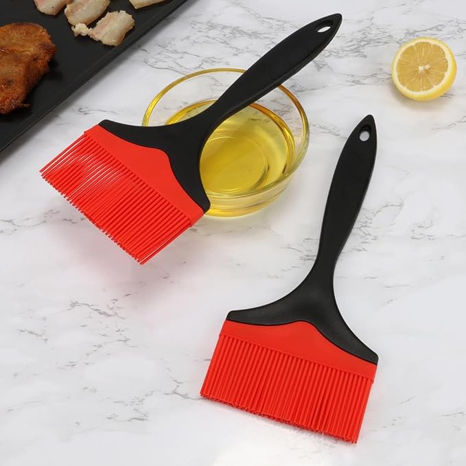 2 Pack Silicone Basting Brush, Large Wide Cooking Brush for Oil, Butter & Sauce, Heat Resistant Non-Shed BBQ Pastry Brush for Grilling, Baking, Dishwasher Safe (Red)