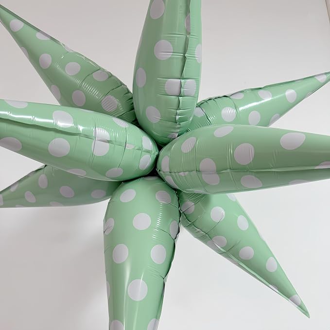 2Pcs Green Macaron Polka Dot Explosion Pointed Star Foil Balloons/Candy Color Balloon for Spring Easter, Christmas, Candyland Party, Baby Shower, Unicorn Birthday/Rainbow Candy Themed Party Decor