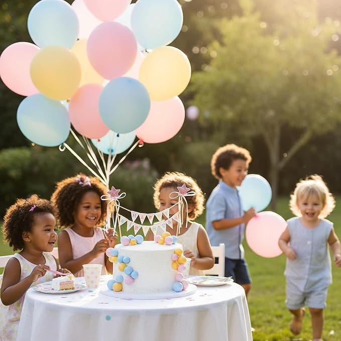 16 Pcs Happy Birthday Cake Topper Cake Bunting Topper Banner with Wood Pole Rainbow Garland with Bow Ribbon Balloon, Mini Cupcake Decor for Birthday Baby Shower (Pink,Blue,Yellow)