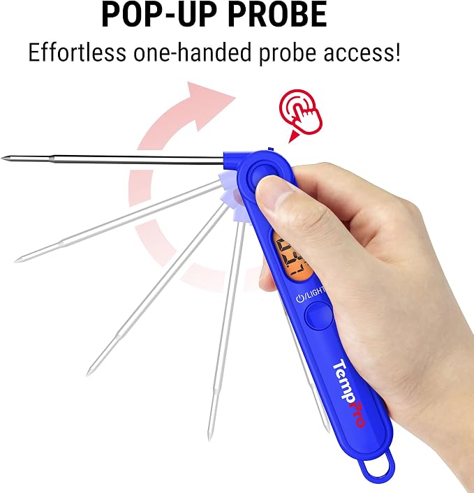 TempPro TP03B Digital Meat Thermometer for Cooking, Instant Read Thermometer with Backlight, Kitchen Food Thermometer for Grill Smoker BBQ Oil Deep Fry Candy Bread Coffee (Previously ThermoPro)