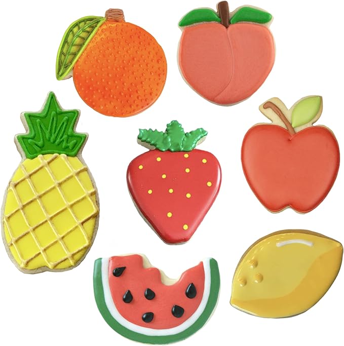 Ann Clark Cookie Cutters Fruit Cookie Cutter 7 Piece Set with Premium Food Coloring Gel 12 Pack, Non-GMO Made in the USA