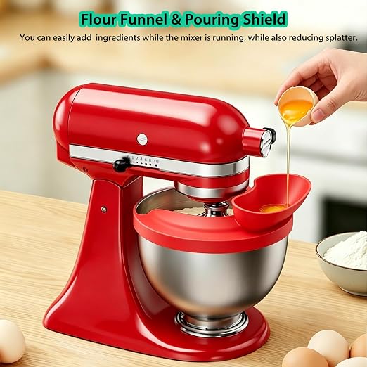 Silicone Flour Funnel with Pouring Shield for KitchenAid 4.5-5QT Mixer