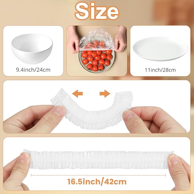 Homelove 100pcs Plastic Bowl Covers Food Cover Dish Covers, Reusable Elastic Stretch Fresh Keeping Bags, Kitchen Dining Plate Bread Proofing Food Storage Covers, Plastic Wrap (Boxed)