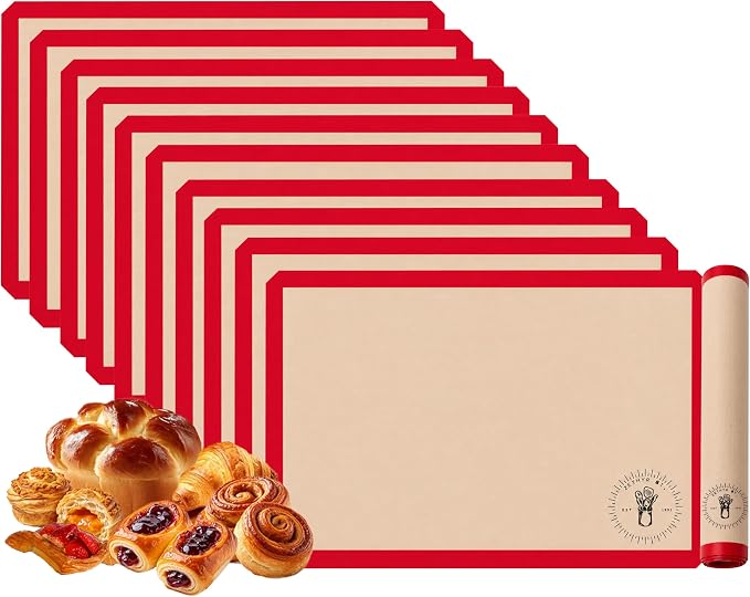 Silicone Baking Mats, Full size, Baking Sheet Liners, Multi Pack,17 x 25 inch, Non-Stick, Silicone Baking Sheet Liner, Perfect For Baking Macarons Cookies And Cakes (Full Size, 10, Baking Mats)