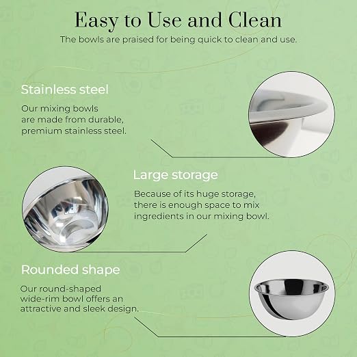 OCS Parts 2-Pack 8 Quart Mixing Bowls |13.25-Inch Stainless Steel Bowls | Professional Grade Flat Base Mixing Bowls for Home and Commercial Kitchens