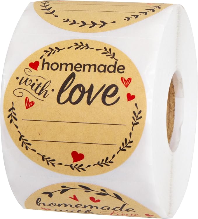 Fancy Land 500Pcs Homemade with Love Stickers with Lines Jar Canning Labels for Baked Packaging Cookie Bags Roll 2”