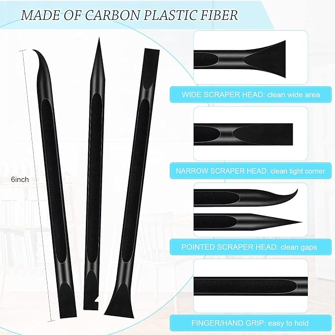 Honoson Non-scratch Plastic Scraper Tool Carbon Fiber Plastic Cleaning Tool Pen-shaped Stiff Scraper for Kitchen Sticker Scratch Cleaning(White、blue、green,6 Pieces)