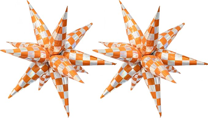 2 * 12Pcs Orange Silver Holographic Explosion Pointed Star Foil Balloons/Football Game Day/The Life of A Showgirl Party/Tay*lor Sunset Coastal Birthday, Glam Showgirl Era Party (2Pcs Orange Laser)
