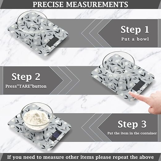Food Scale Kitchen Scale Food Weight Scales Digital Weight Grams and Ounces Small Electronic Food Scale for Baking Cooking Light Gray Tulip Flowers