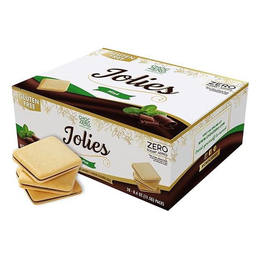 ChocZero Dark Chocolate Mint Jolies Cookies, Sugar Free Chocolate Filled Cookies, Gluten Free, Keto, Low Carb, High Fiber, 8 oz Box