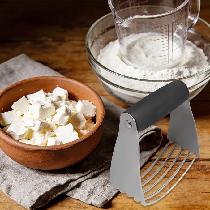 Pastry Shortening Blender Cutter,Stainless Steel Dough Masher for Butter Biscuit,Baking Kneading Dough for Flakier and Fluffier Pie Crusts/Almond(Black)