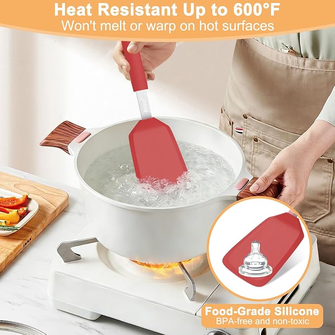 Beijiyi Silicone Spatula Turner, 600°F Heat Resistant, 13 x 3.2 in (Red) | BPA Free, Non-Toxic, Flexible Turner, Non Scratch for Non Stick Frying Pan, Flipping, Cooking, Dishwasher Safe
