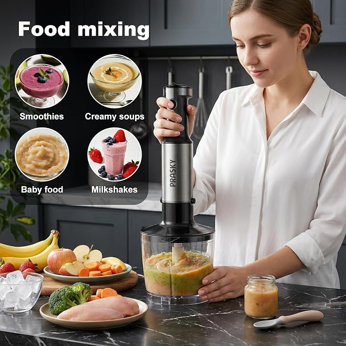 Immersion Blender Handheld 1200W, 20-speeds Immersion Hand Blenders, Hand Mixer with Mining Beaker,Chopper,Whisk, Frother and Stick Blender Suitable for Kitchen, Protein Shakes and Baby Food