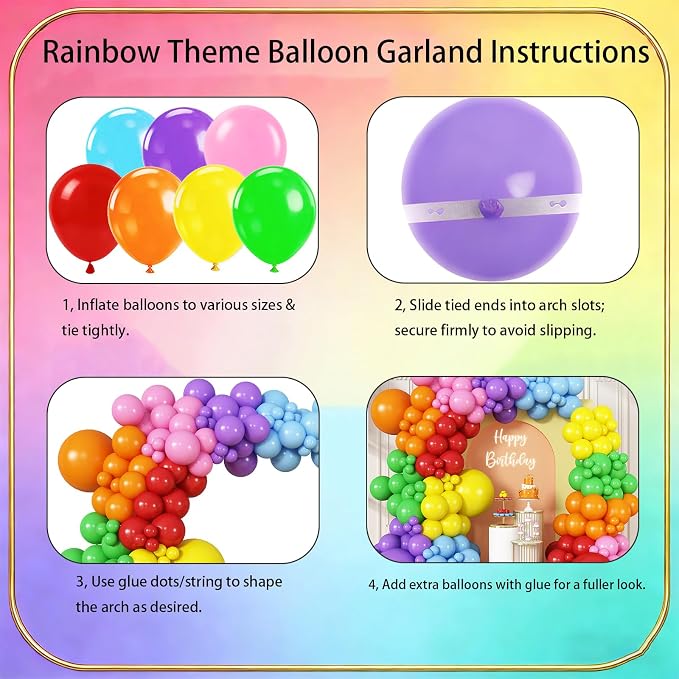 174Pcs Colorful Rainbow Balloons Arch Kit, Multicolor Party Decor for Back to School, Mexican Fiesta & Carnival Celebrations | Easy DIY Decor for Birthday & Classroom Welcome