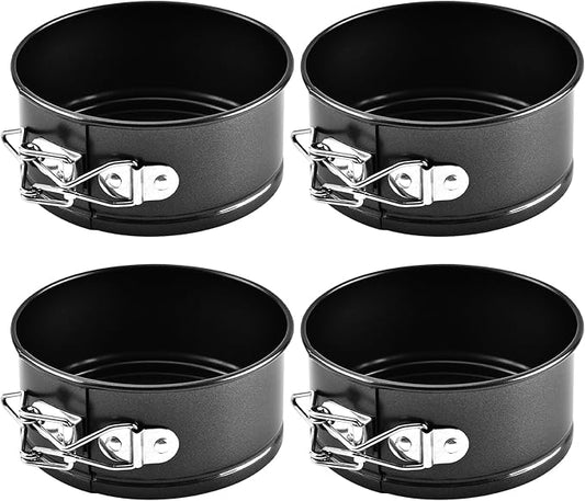 4 Inch Mini Springform Pans, Set of 4 Nonstick Carbon Steel Cake Pans with Removable Bottom, for Mini Cheesecake and Quiche, Black