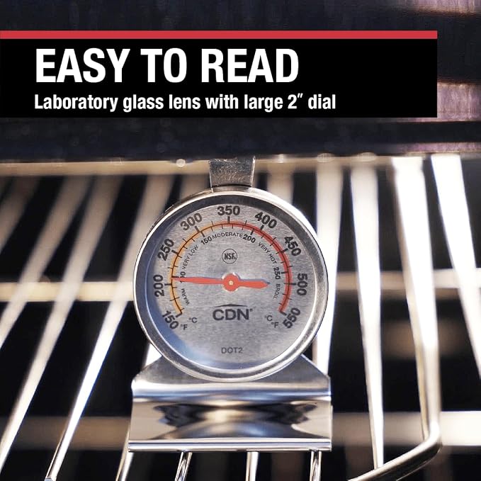 CDN Oven Thermometer ProAccurate®, Easy-to-Read 2" Dial, Stainless Steel Housing, Temperature Zones, Stand or Hang, Monitor Oven Temperatures, NSF Certified - DOT2