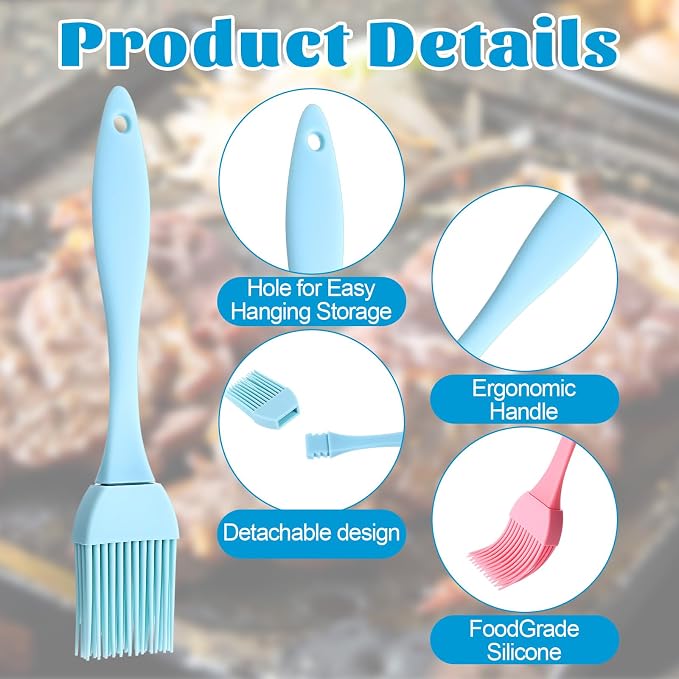 Yuanchu Silicone Basting Pastry Brush, 5 Pcs Heat Resistant, BPA Free, Dishwasher Safe, Black, Gray, Orange, Blue, Pink
