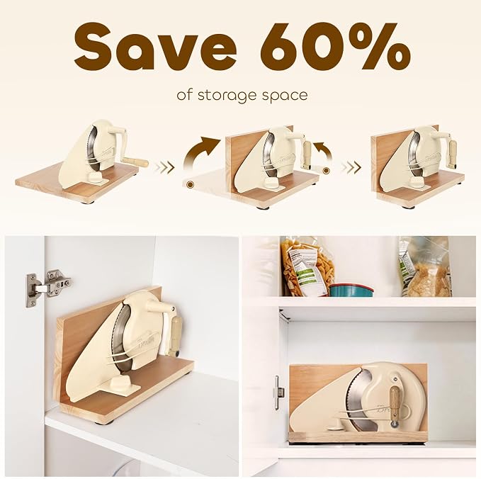 Foldable Manual Bread Slicer with Wooden Board & Foldable Handle,0-0.9" Adjustable Thickness,Serrated Blade & Suction Cup,Bread Slicer for Homemade Sourdough Bread,Soft Bread,Bagels,and More