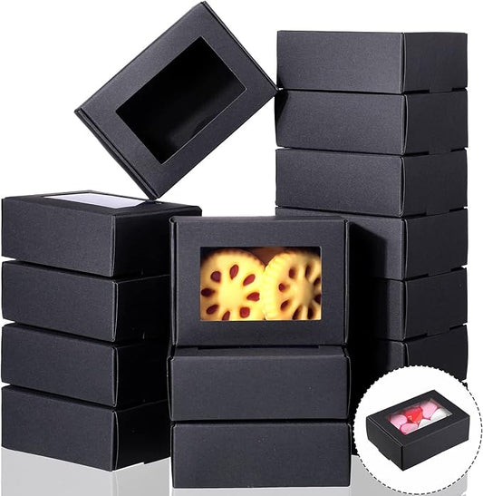 Zonon 30 Pcs Soap Boxes for Homemade Packaging, Mini Kraft Boxes with Window for Bakery Candy Soap Making Gift Packaging, 3.7x2.6x1.4 Inch (Black)