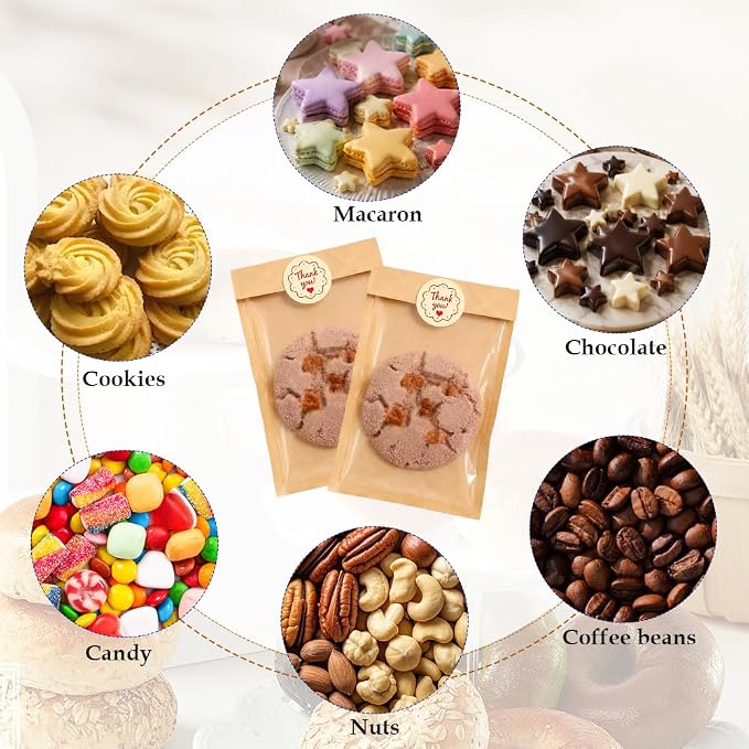 Cookie Bags with Seal(5.1x7.5 Inch) 50 PCS Sealable Bakery Bags for Bread Treat Snack Baked Goods Pastry Donut Cookie Bake Sale Packaging Heat Seal Farmstand Small Business Party Favors Supplies