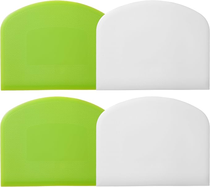 4 Pcs Dough Scraper，Bench Scraper,Multifunctional Kitchen Scraper Tool,for Bread Cake Dough Fondant Icing（White, Green）