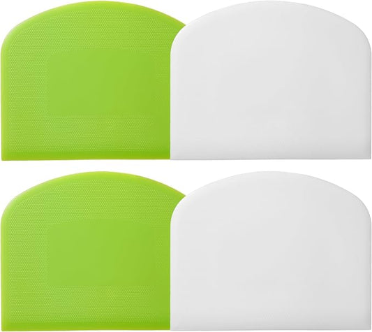 4 Pcs Dough Scraper，Bench Scraper,Multifunctional Kitchen Scraper Tool,for Bread Cake Dough Fondant Icing（White, Green）