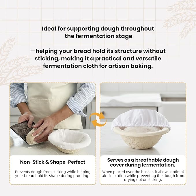 10-Pack Elastic Bread Proofing Basket Covers - Premium Linen & Cotton Liners for 5-Inch Round Baskets, Non-Stick, Breathable Fermentation Cloth for Sourdough & Artisan Baking