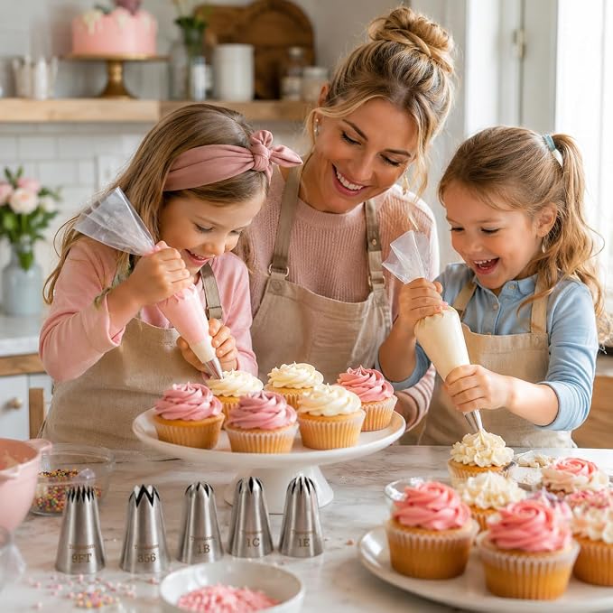 5 Pack Extra Large Piping Nozzles, 9FT 1B 1C 1E 356# Seamless Stainless Steel Piping Icing Tips for Cupcake