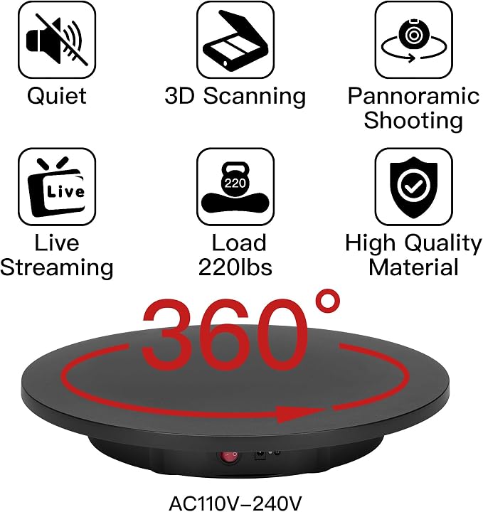 Rotating Display Stand 16.5'' Large Motorized Turntable Stand Spinning Photography Turntable(Black Wired)
