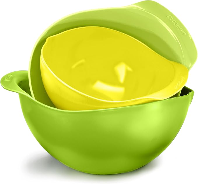 Preserve Nested Mixing Bowl Set Made from Recycled Plastic, Set of Three, Green and Yellow
