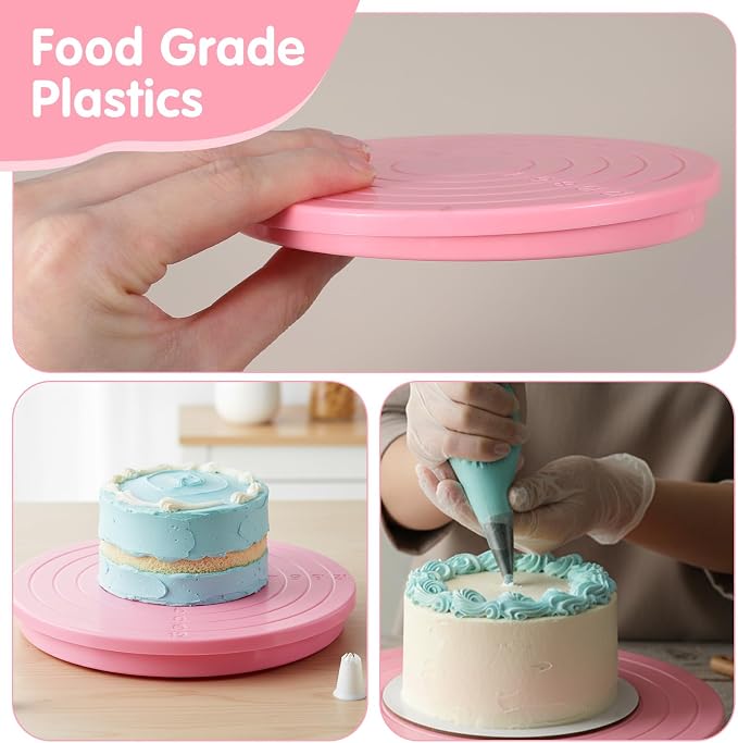 Cake Decorating Turntable,5.5 In Cake Turn Table, Rotating Cakes Stand, Rotatings Cakes Stands for Cookies and Cupcakes, Baking Tool Accessories, Pink