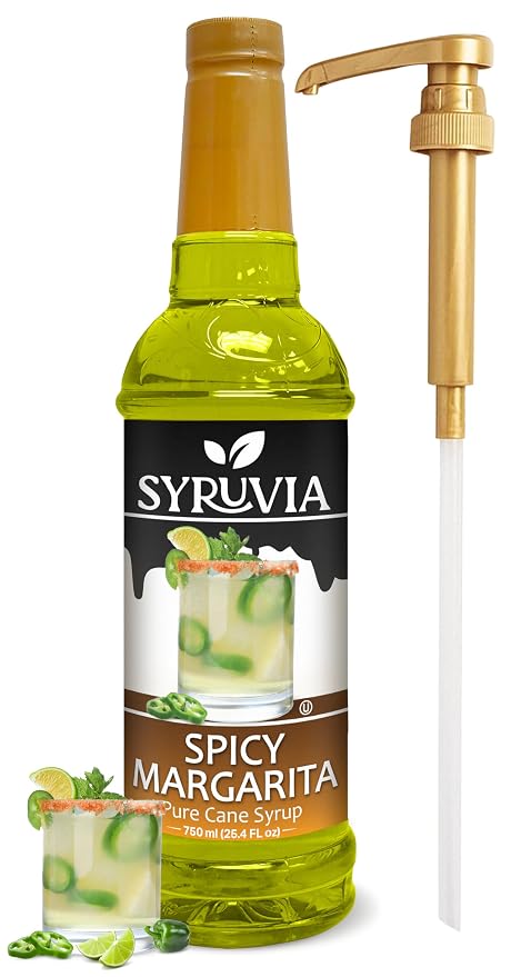 Syruvia Spicy Margarita Syrup, Flavored Syrup for Cocktails, Drinks, Lemonades, Iced Teas, and Desserts – 25.4 fl oz - with Pump