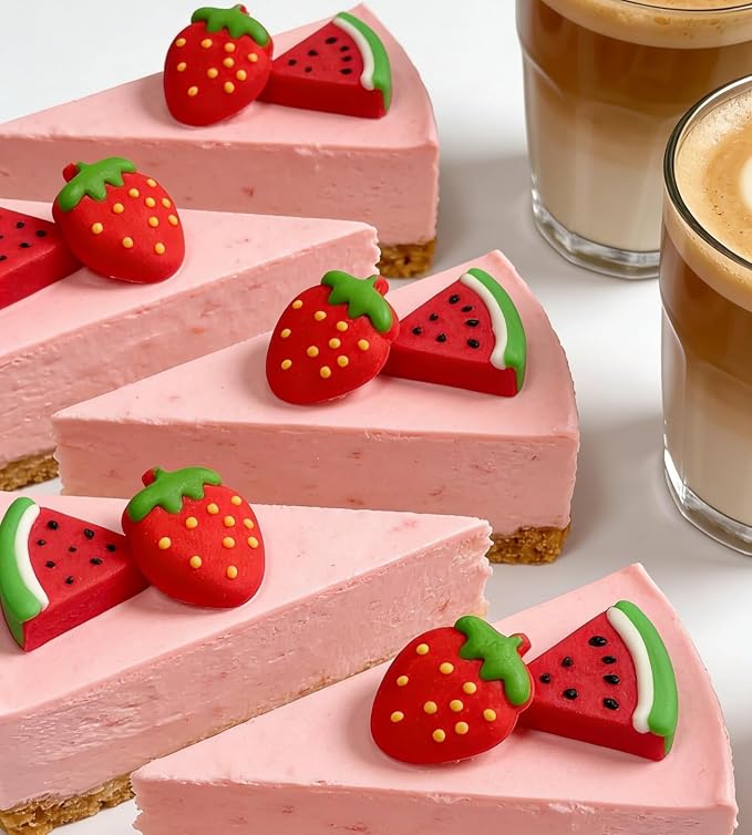 HeDeon&Rles 6 Pcs Edible Strawberry & 6 Pcs Edible Watermelon Candy for Baking Strawberry Candy Sprinkle Cake Decoration Cupcake Cokkie Icing Topper Party Supplies