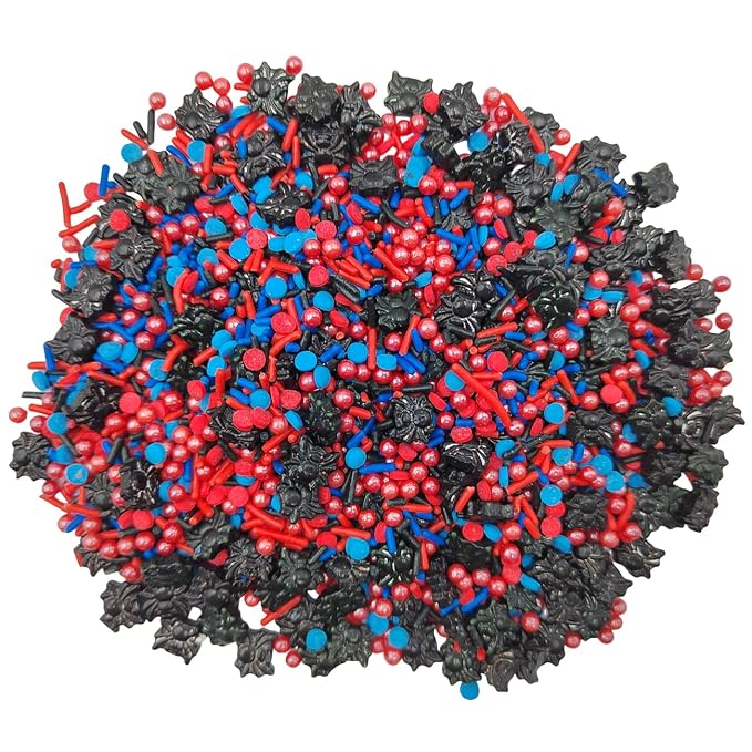 Edible Spider Sprinkles, Red Blue Black Sprinkles for Cake Decorating, Pearls Jimmies and Round Cake Decoration for Cake Cupcake Toppers, Baking, Cookie, Birthday Party Halloween Supplies