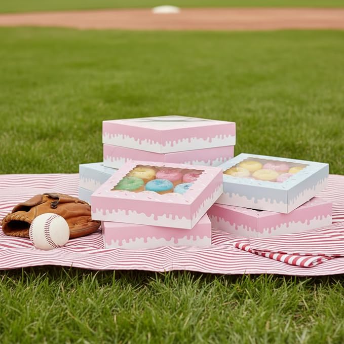 Affrolling 24 Pcs Baseball Ice Cream Drip Party Pie Boxes 10 x 10 x 2 Inch Bakery Boxes with Window for Pie Cookies and Pastries Baseball Dessert Gift Box for Team Summer Party Supplies