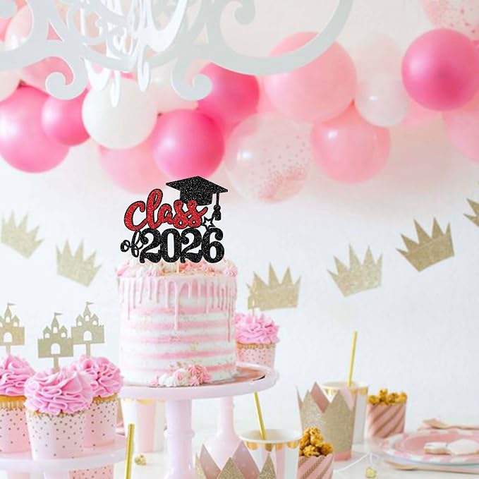 1 Pack 2026 Graduation Cake Topper Glitter Grad Cap Diploma 2026 Senior Graduation Cake Pick for School Theme Party Cupcake Decoration Supplies Green Black