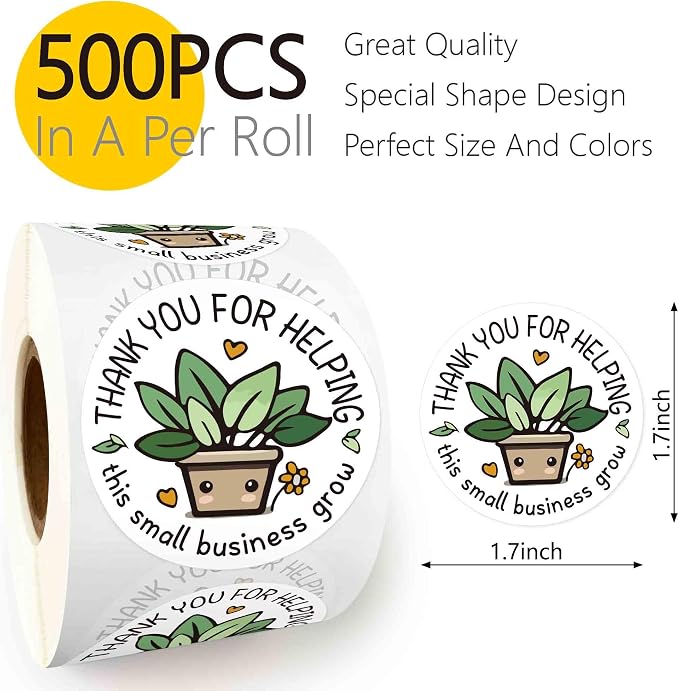 Thank You for Helping Small Business Grow Stickers - 1.7 inch / 500pcs