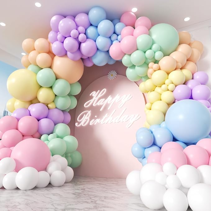 453Pcs Pastel Balloon Arch Kit, 7 Macaron Assorted Colors Balloon Garland Kit, Different Size Spring Colorful Balloon for Spring Easter Birthday Baby Shower Gender Reveal Rainbow Party Decor