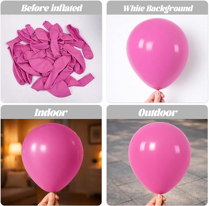 Voircoloria 90pack Retro Hot Pink Balloons Different Size 18/12/10/5 Inch Retro Hot Pink Balloon Garland Arch Kit for Graduation, Wedding, Birthday, Princess Theme Party, Valentine's Day Decorations