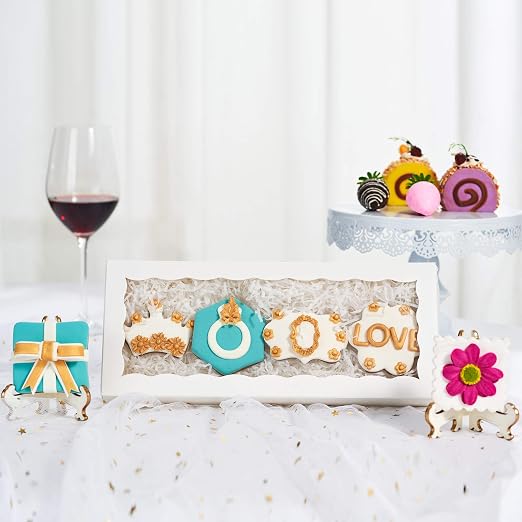 24PCS 12 x 5 x 1.5 inches Auto-Popup One Piece Premium Macaron Boxes for 12, Cookie Boxes for Gift Giving, Bakery Box for Holiday Cookie Gift Sets