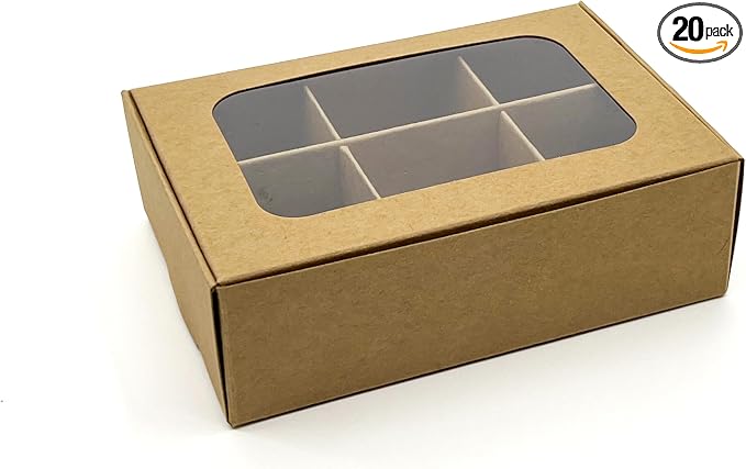 Treat Boxes - 20 ct 5 x 3.5 x 1.57 in Bakery Boxes with Windows and Dividers for Candy, Cookies, Cupcakes, or Bakery Desserts - Chocolate, Treats, and Baked Goods Packaging for Gifting